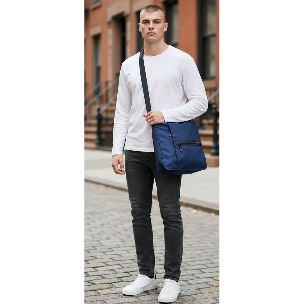 Vintage Old Navy Messenger Bag Laptop Crossbody Travel Work School Blue & Black